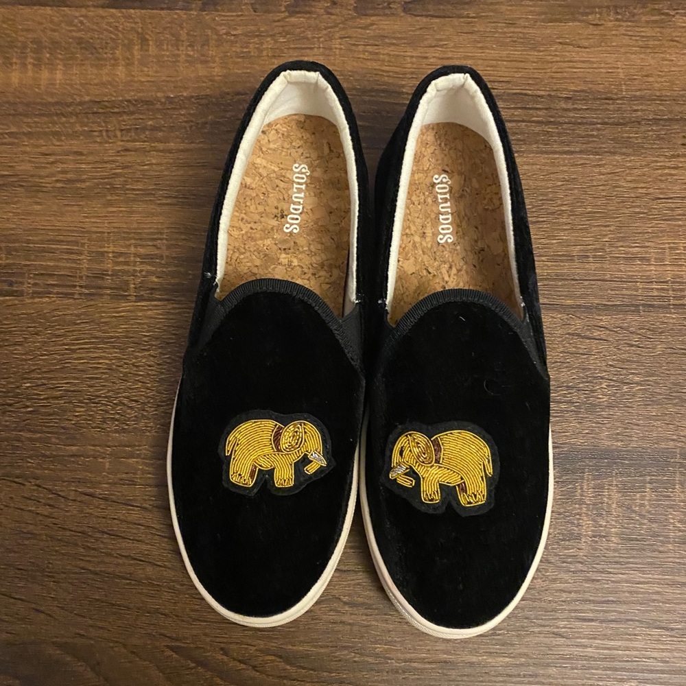 Soludos black velvet elephant sneakers